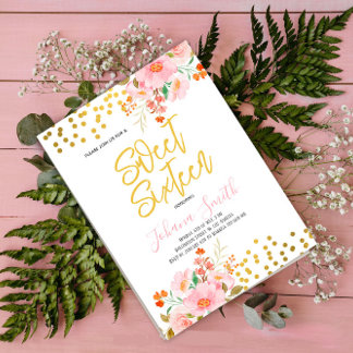 Gold Floral Spring Sweet Sixteen Birthday Invitation