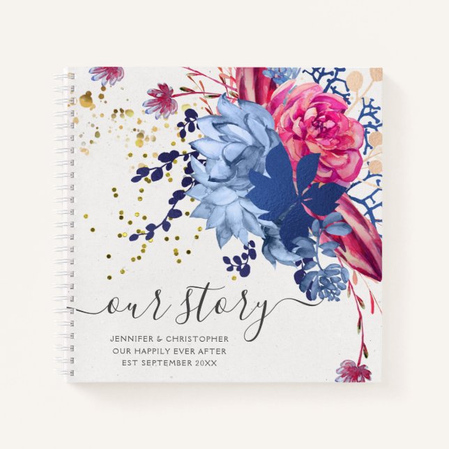 Gold Floral Succulents Our Story Memories Couple's Notebook (Front)