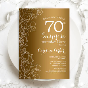 Gold Floral Surprise 70th Birthday Party Invitation