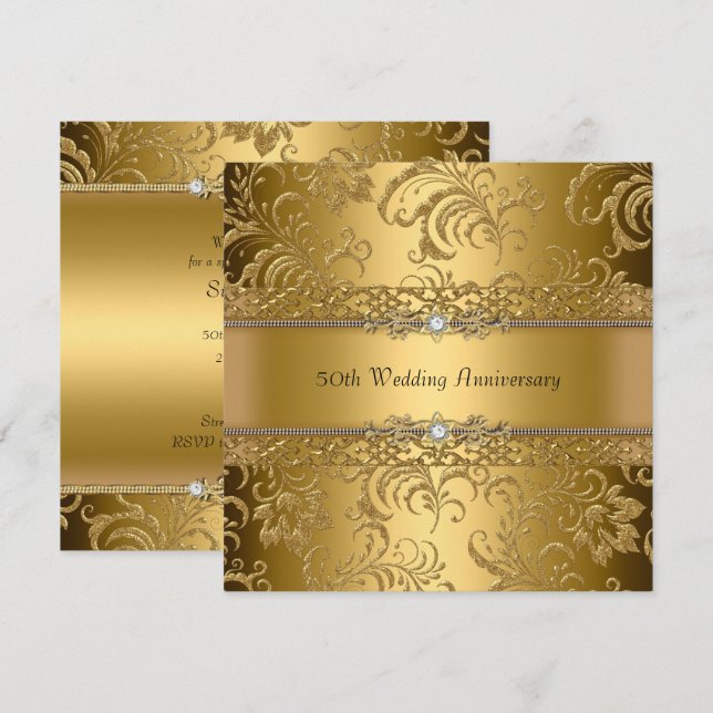 Gold Floral Swirl 50th Wedding Anniversary Invite (Front/Back)