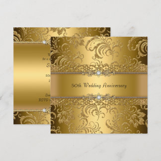 Gold Floral Swirl 50th Wedding Anniversary Invite