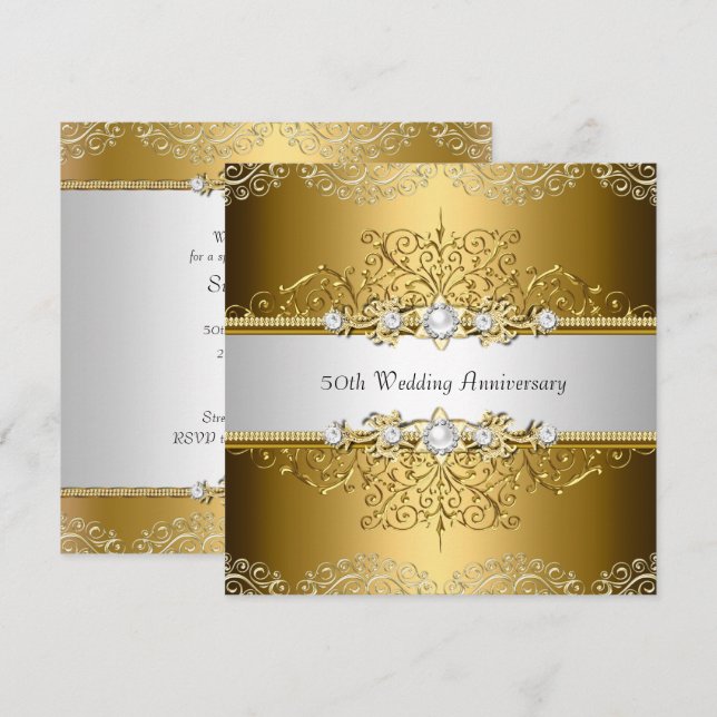 Gold Floral Swirl 50th Wedding Anniversary Invite (Front/Back)