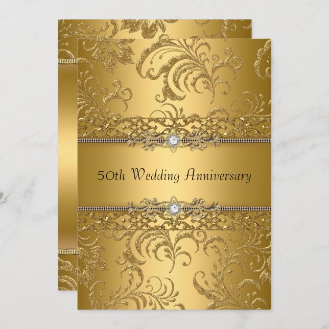 Gold Floral Swirl 50th Wedding Anniversary Invite (Front/Back)