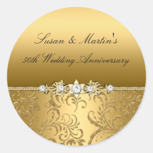 Gold Floral Swirl 50th Wedding Anniversary Sticker