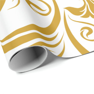 gold floral & swirl designs on a white background  wrapping paper