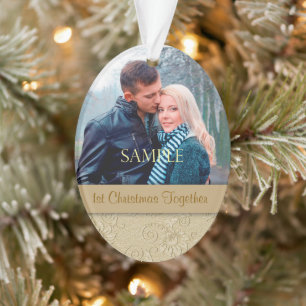 Gold Floral Swirl First Christmas Template Ornament