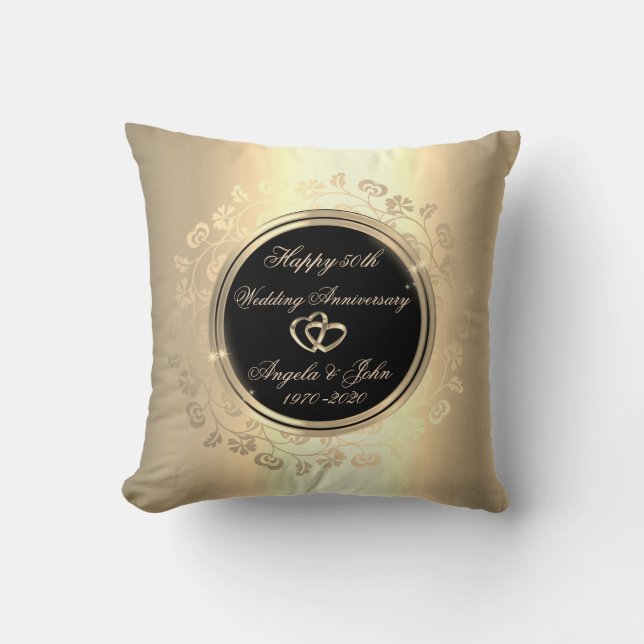 Gold Floral Swirls 50th Wedding Anniversary Cushion (Front)