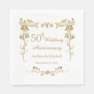 Gold Floral Swirls 50th Wedding Anniversary Napkin