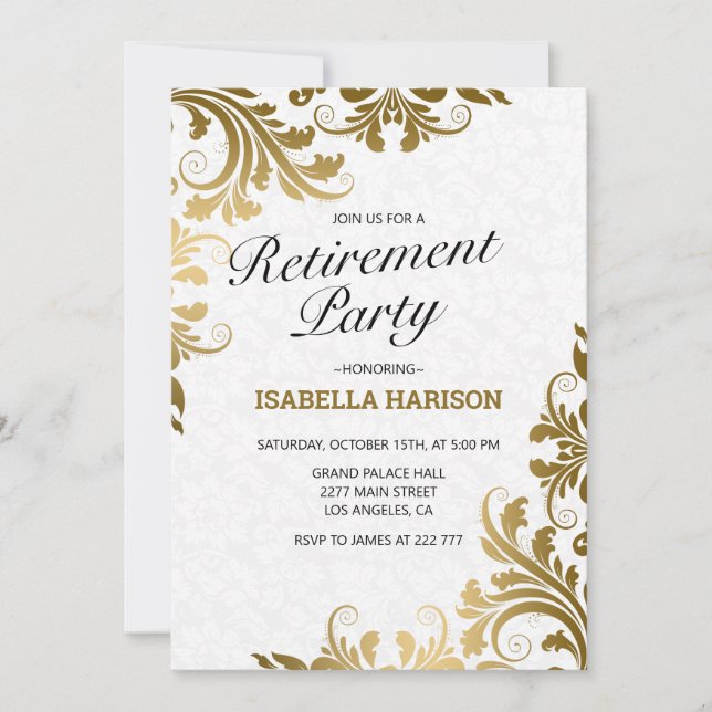 Gold Floral Swirls  Invitation (Front)