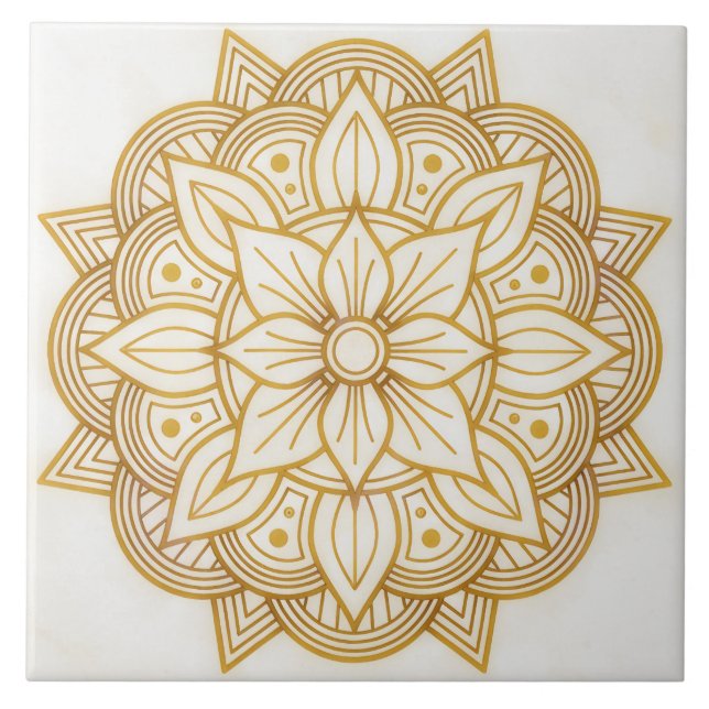 Gold Floral Symbol Art Square Tile (Front)