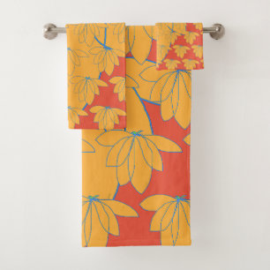 Gold Floral Tangerine Gift Bath Towel Set