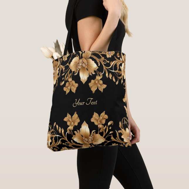 Gold Floral Tote Bag (Close Up)