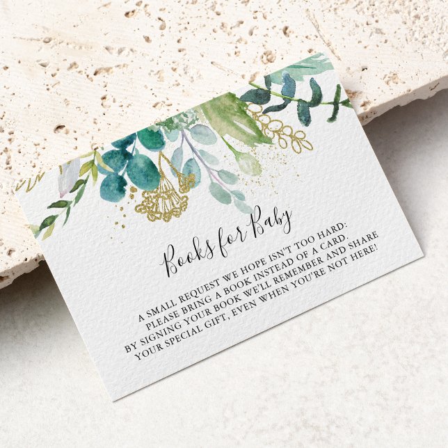Gold Floral Tropical Baby Shower Book Request Enclosure Card (Creator Uploaded)
