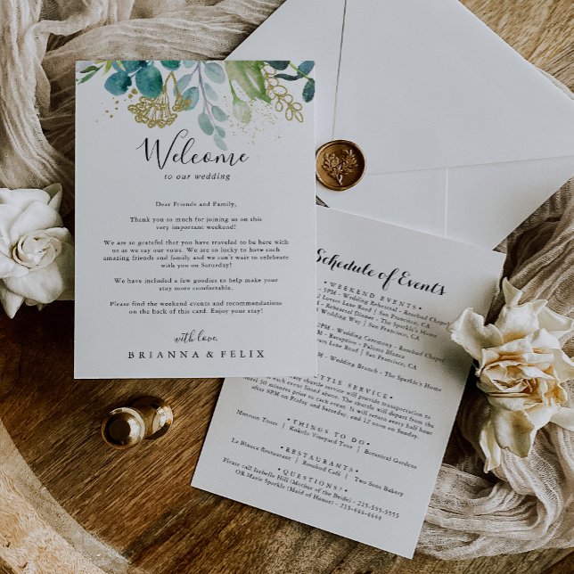 Gold Floral Tropical Green Wedding Welcome Letter (Creator Uploaded)