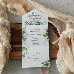 Gold Floral Tropical Greenery Wedding All In One Invitation