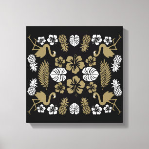 Gold Floral Tropical Patterned Canvas Print