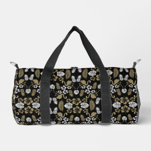 Gold Floral Tropical Patterned Duffle Bag
