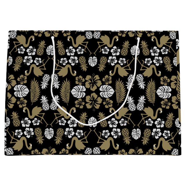 Gold Floral Tropical Patterned Large Gift Bag (Front)