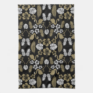 Gold Floral Tropical Patterned Tea Towel