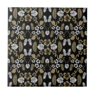 Gold Floral Tropical Patterned Tile