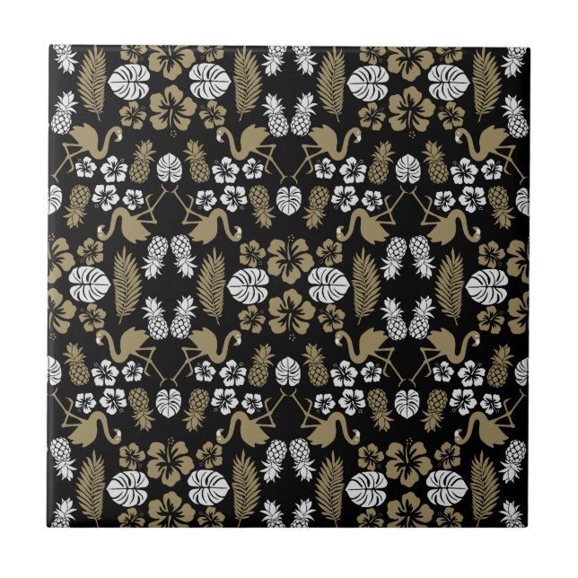 Gold Floral Tropical Patterned Tile (Front)