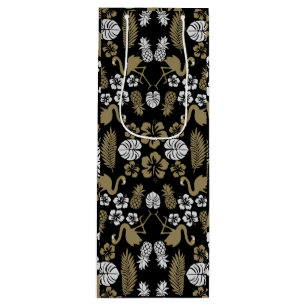 Gold Floral Tropical Patterned Wine Gift Bag