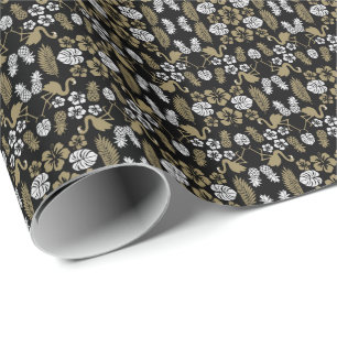 Gold Floral Tropical Patterned Wrapping Paper