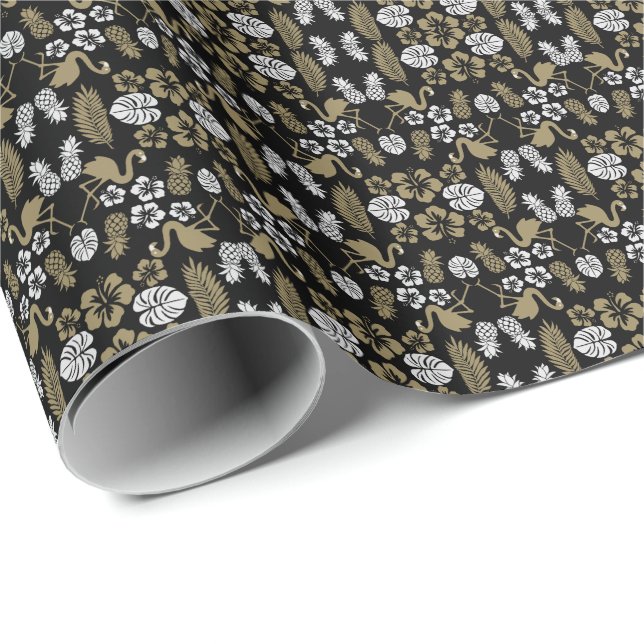 Gold Floral Tropical Patterned Wrapping Paper (Roll Corner)