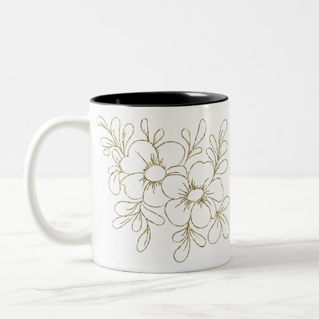 Gold Floral Two-Tone Coffee Mug (Left)