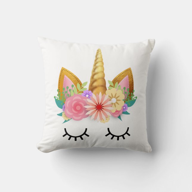 Gold Floral Unicorn Party Cushion (Front)