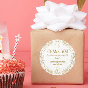 Gold Floral Vintage Teddy Bear Baby Shower Classic Round Sticker