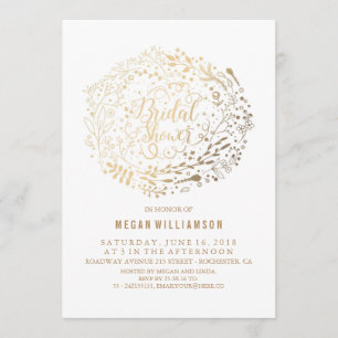 Gold Floral Vintage White Bridal Shower Invitation