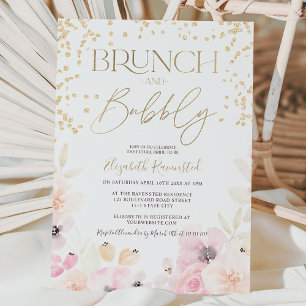 Gold floral watercolor brunch bubbly bridal shower invitation