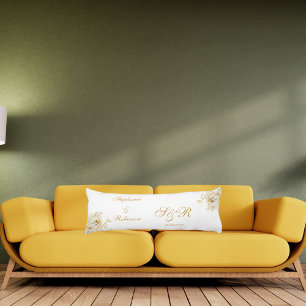 Gold Floral Watercolor Monogram Wedding Body Cushion