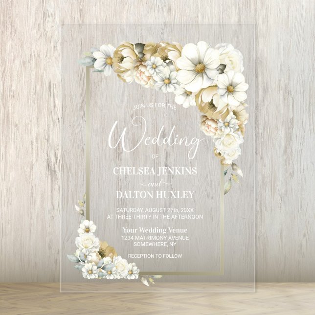 Gold Floral Wedding Acrylic Invitations (Creator Uploaded)