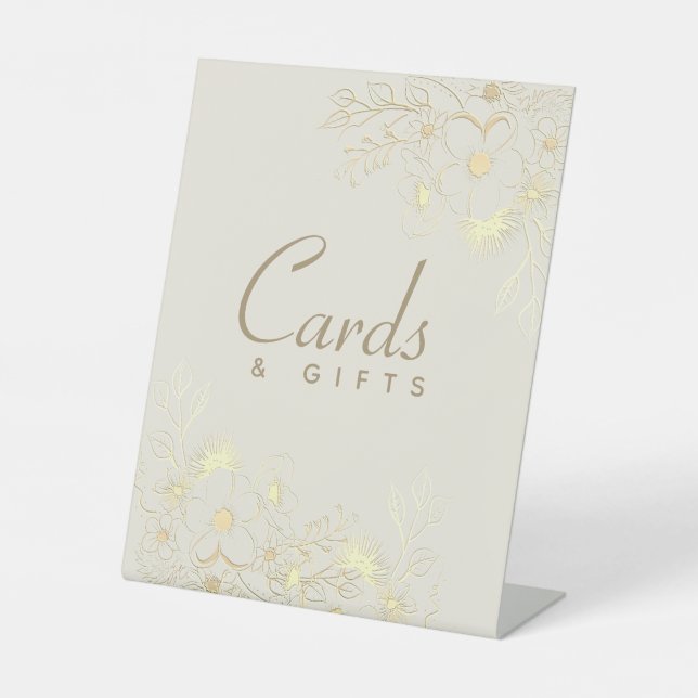 Gold Floral Wedding Cards & Gifts Sign (Front)