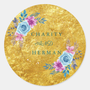 Gold Floral Wedding Envelope Seal Sticker