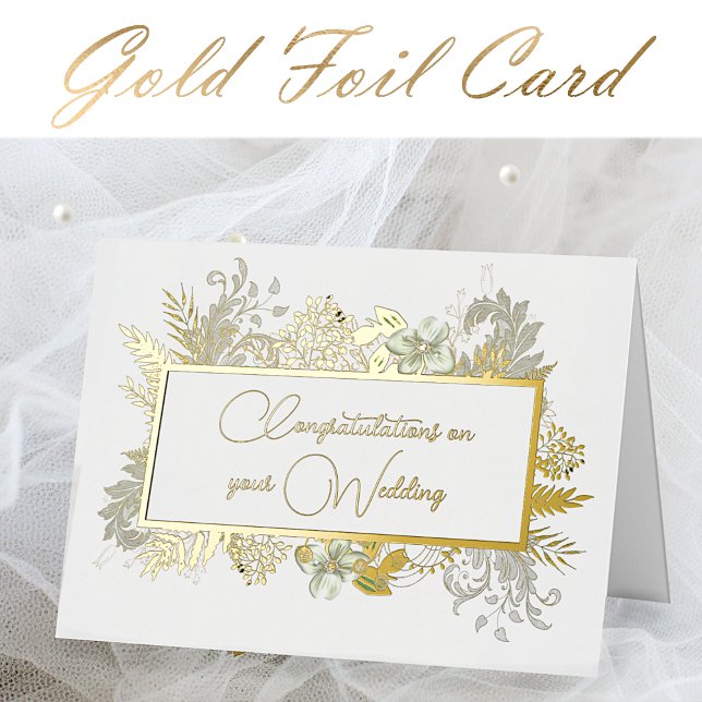 Gold Floral Wedding Foil Greeting Card (Creator Uploaded)