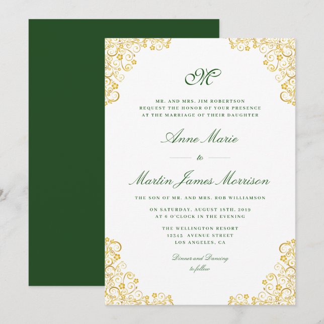 gold floral wedding invitation (Front/Back)