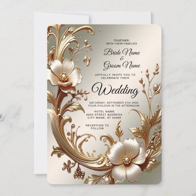 Gold Floral Wedding Invitation (Front)