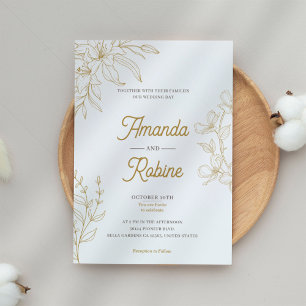 Gold Floral Wedding Invitation