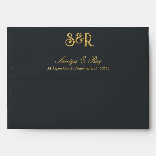 Gold Floral Wedding Invitation Envelope (Back (Top Flap))