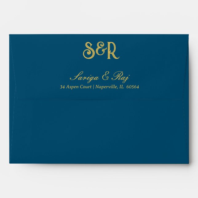 Gold Floral Wedding Invitation Envelope (Back (Top Flap))