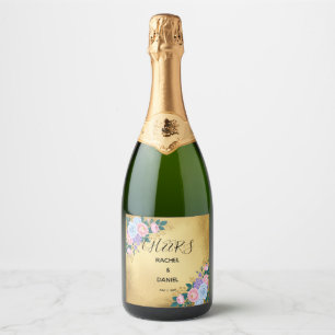 Gold Floral Wedding Mini Sparkling Wine Label
