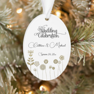 Gold Floral Wedding Ornament Couple Keepsake