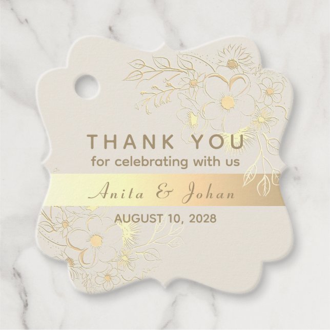 Gold Floral Wedding Thank You Favour Tag (Front)