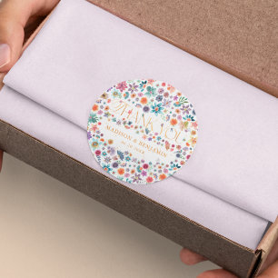 Gold Floral Wildflower Thank You Wedding Favour Classic Round Sticker