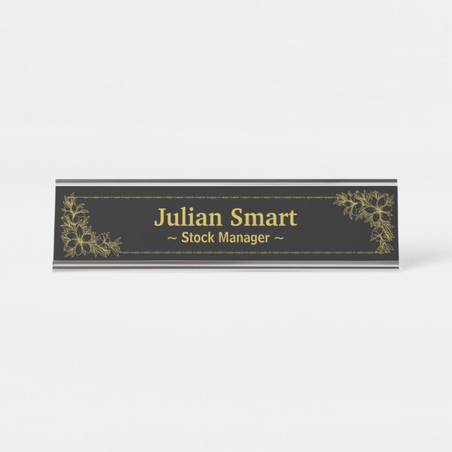 Gold Floral with frame Desk Name Plate (Front)