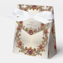 Gold Floral with Red Stones Favour Box