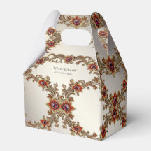 Gold Floral with Red Stones Favour Box
